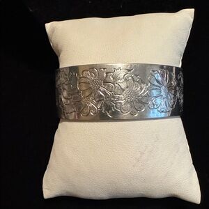 Kirk Stiefe Floral Engraved Pewter Bangle Bracelet